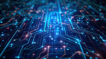 Obraz premium Circuit Board Starting the Process of Information Digitization and Computing .CPU Processor Neon Theme Visualization