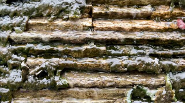 water flows from a natural rock pool