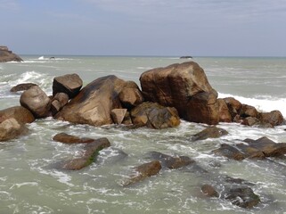 Fototapeta premium Kanyakumari Beach rocks in the afternoon