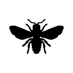 Bee Silhouette Vector Illustration White Background.