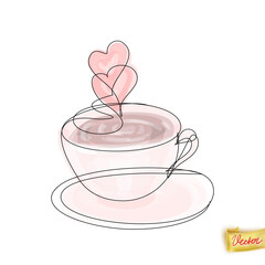 Coffee Cup in Continuous Line Art Style with editable Stroke. Simple Art for Cafe, Restaurants. Minimalistic Vector Desi