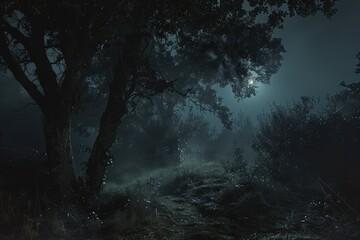 Fototapeta premium night forest in the fog