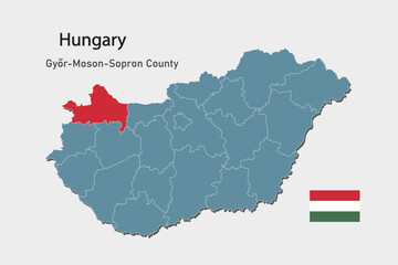 Fototapeta premium Vector map Hungary, county Gyor-Moson-Sopron