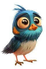 dessin de petit oiseau cartoon rigolo et color&eacute;, sur fond blanc,ia g&eacute;n&eacute;rative