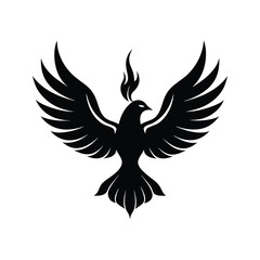 Obraz premium silhouette phoenix, eagle with fire wings 