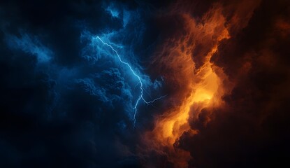 Fototapeta premium abstract dark cloud with lightning, dark sky, dark stormy clouds with thunder and lighting in the night sky, abstract background, fantasy, cinematic, 