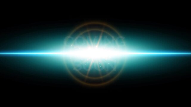 Futuristic outro with text coming soon letters. bright light on dark background.