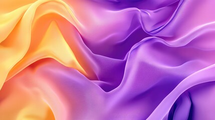 Obraz premium Purple and yellow flowing chiffon fabric texture. Bright summer banner, abstract background illustration. Ai generation