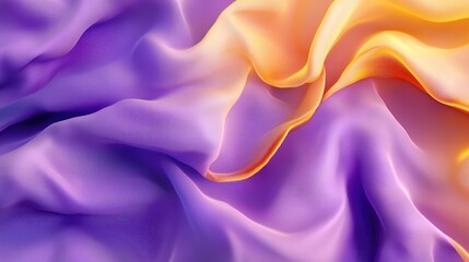 Obraz premium Purple and yellow flowing chiffon fabric texture. Bright summer banner, abstract background illustration. Ai generation