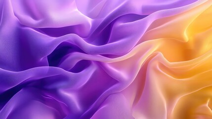Obraz premium Purple and yellow flowing chiffon fabric texture. Bright summer banner, abstract background illustration. Ai generation
