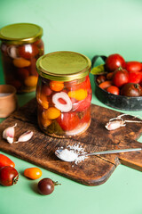 Pickled cherry tomatoes in a jar