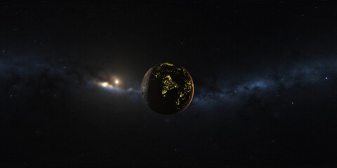 360 degree 4K VR space background with Planet Earth in Space, equirectangular projection,...