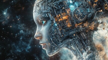 A Captivating and Futuristic Cybernetic Portrait Set Beautifully Against the Vastness of Space