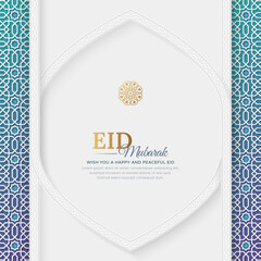Eid al Fitr Mubarak colorful Islamic greeting card with Arabic style pattern and border frame