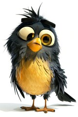 Fototapeta premium dessin de petit oiseau cartoon mignon et rigolo, dessin coloré sur fond blanc, ia générative