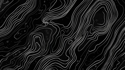 Monochrome topographic lines on dark background, abstract terrai