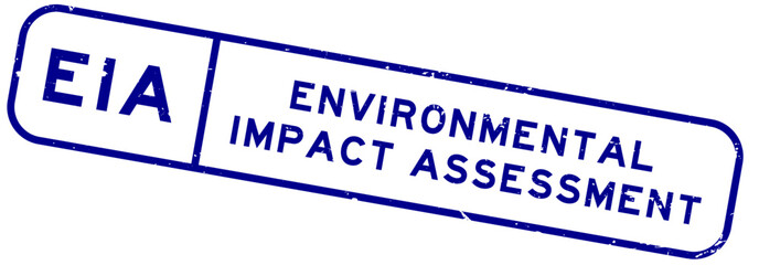 Grunge blue EIA Environmental Impact Assessment word square rubber seal stamp on white background