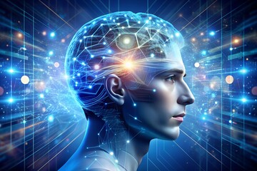Fototapeta premium Big data and artificial intelligence concept. Machine learning and cyber mind domination isolated with white highlights
