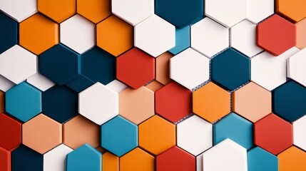 Colorful hexagon mosaic, random arrangement, playful and vibrant