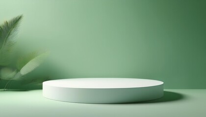 Beautiful green minimal pedestal podium, for cosmetic product presentation, 3d rendering illustration.