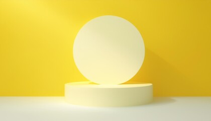 Beautiful Yellow minimal pedestal podium, for cosmetic product presentation, 3d rendering illustration.