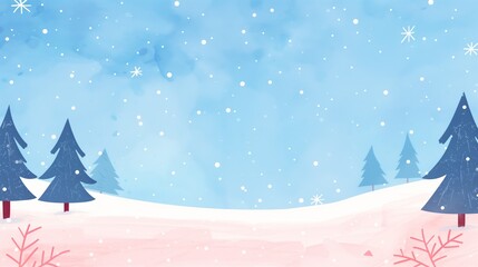 Winter Wonderland Landscape With Snowfall and Pine Trees, Holiday Card Background, Festive Christmas Scene, Watercolor Style, Tranquil Winter Beauty