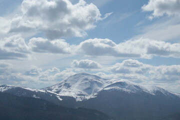 snow-covered mountain on a sunny April day