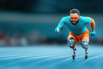 Obraz premium Paralympic athlete in action with cuttingedge blade prosthetics, showcasing incredible speed and agility on the track