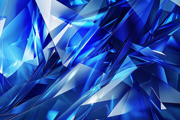 Obraz premium Abstract design featuring interlocking triangles and dynamic shades of blue.