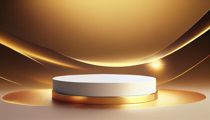 Beautiful gold minimal pedestal podium, for cosmetic product presentation, 3d rendering illustration.