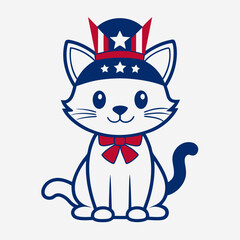 vector line art of a American cute little cat illustration 