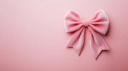 A soft pink velvet bow is centered on a light pink background, offering a soft, feminine and elegant visual.