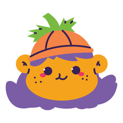 Cute pumpkin Halloween kids avatar vector cartoon character isolated on a white background.
