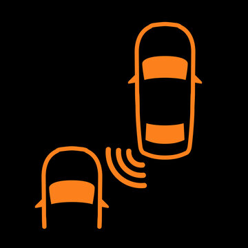Car blind spot monitoring warning light, BSM system indicator on vehicle dashboard,  vector