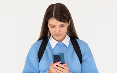 Fototapeta premium Photo of young caucasian college girl on white background