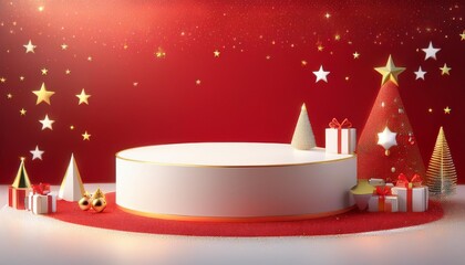 Beautiful red minimal pedestal podium, for cosmetic product presentation and celebration, 3d rendering illustration.