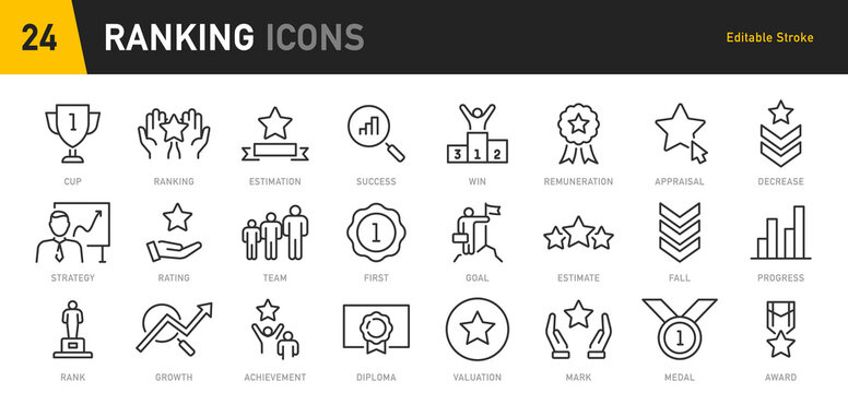 Ranking web icons in line style. Award, winner, first place, victory, collection. Vector illustration.