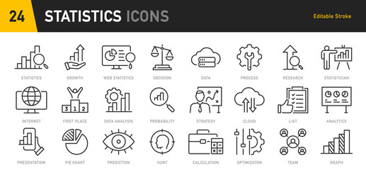 Statistics web icons in line style. Data, optimization, analysis, survey, price, collection. Vector illustration.