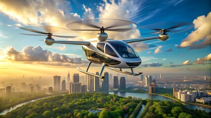 Design a system for minimizing the environmental impact of drone air taxi operations under clear skies.