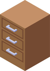 Simple wooden office cabinet standing with three drawers for storing stationery