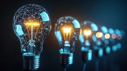 A series of interconnected lightbulbs forming a network, showcasing innovative ideas linked through strategic planning