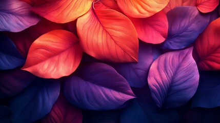 A colorful leafy background with purple, red, and blue leaves