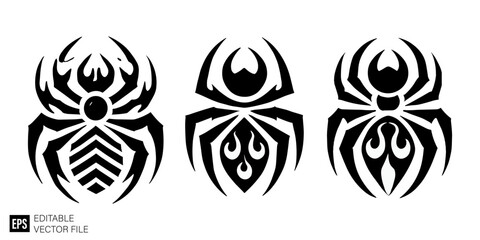 spider tattoo set vector graphic design black and white clip art silhouette