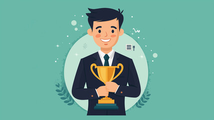 Business animation. Employee of the month, rewarding personnel who reach sales targets, Achieving company goals, Star employee