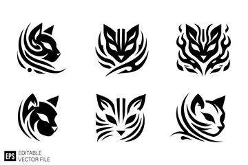 Fototapeta premium set of tribal cat tattoo vector graphic design black and white clip art silhouette
