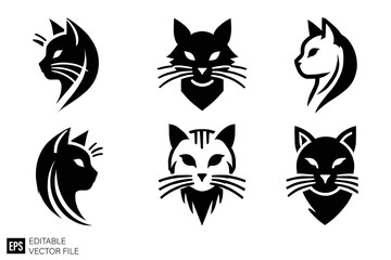 set of tribal cat tattoo vector graphic design black and white clip art silhouette