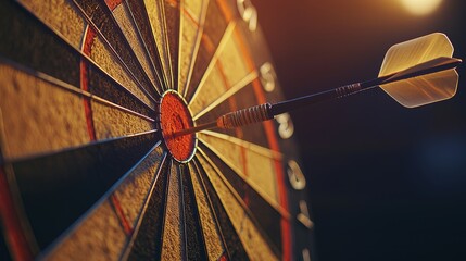 Dart Hitting Bullseye on Dartboard in Dramatic Lighting