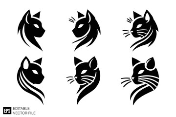Fototapeta premium set of tribal cat tattoo vector graphic design black and white clip art silhouette
