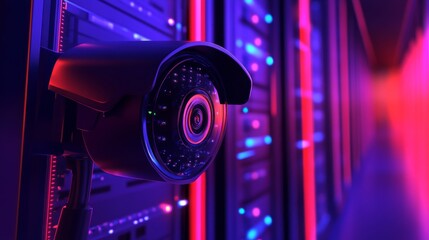 Monitoring an abstract digital network with a futuristic surveillance camera