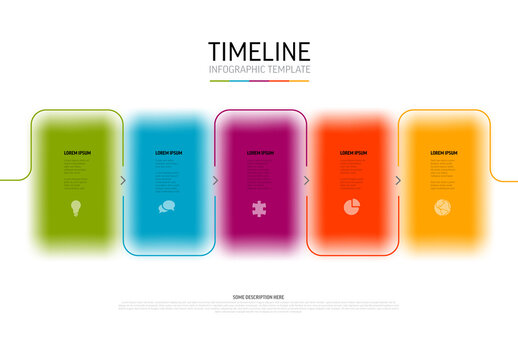 Simple rainbow color infographic template with six items with icons and color spots on white background
